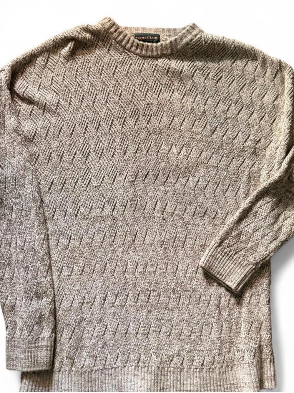 Izod Club Neutral Beige Herringbone Knit Crewneck Mens Sweater XL